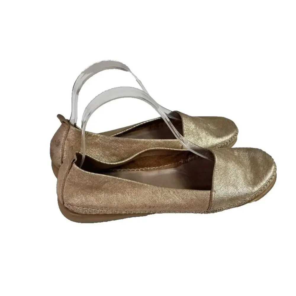 The FLEXX Shoes Loafers Womens 9 Gold Ballet Flats Metallic Espadrille Leather